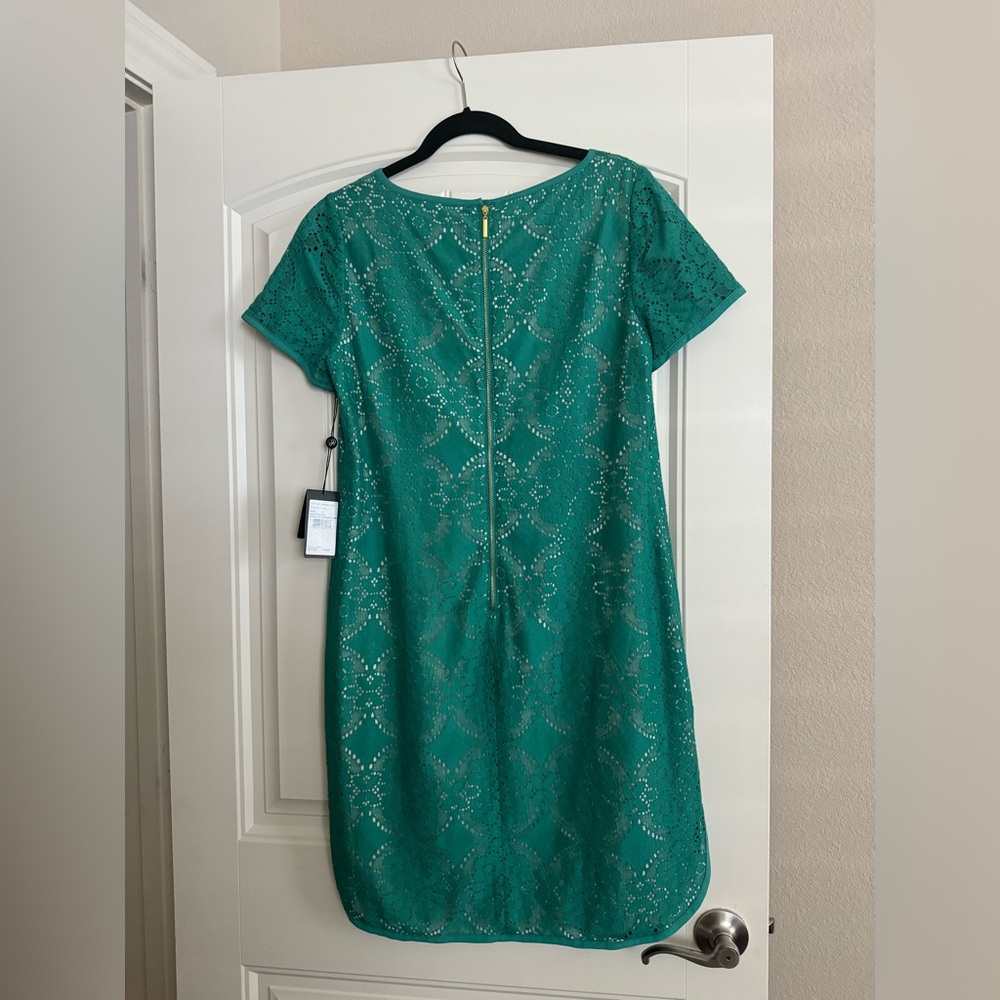 NWT Adrianna Papell lace overlay dress - green/teal and cream, size 12 - Picture 3 of 6